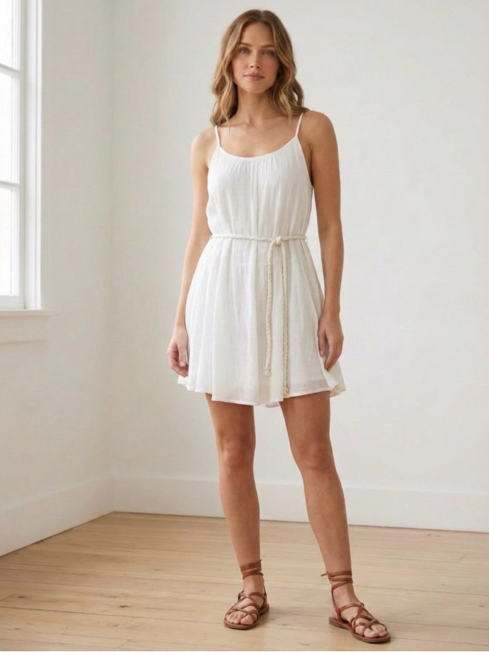Mustard Seed White Spaghetti-Strap Mini Dress